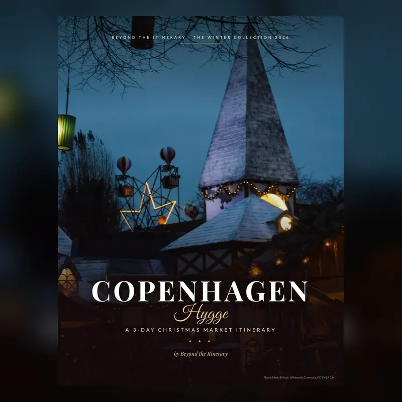Copenhagen Hygge guide cover: Tivoli Gardens at Christmas dusk
