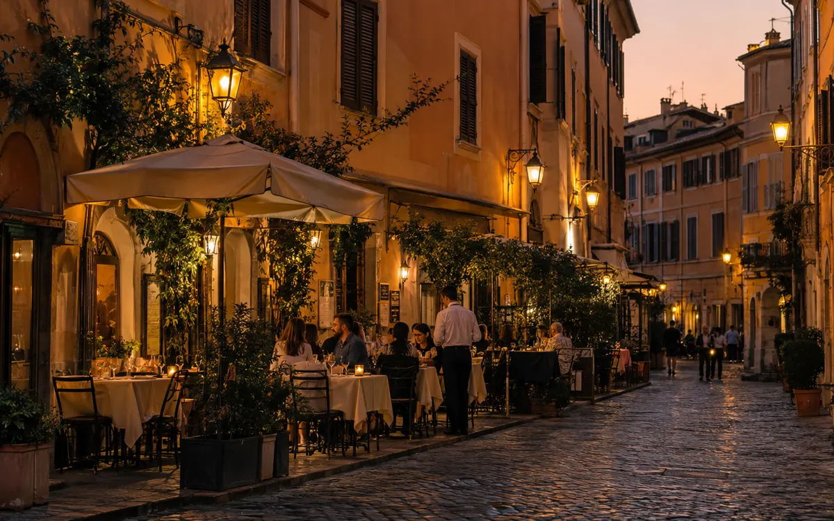 Rome rooftops and a quiet terrace at dusk, from the free Rome Mistakes sample guide