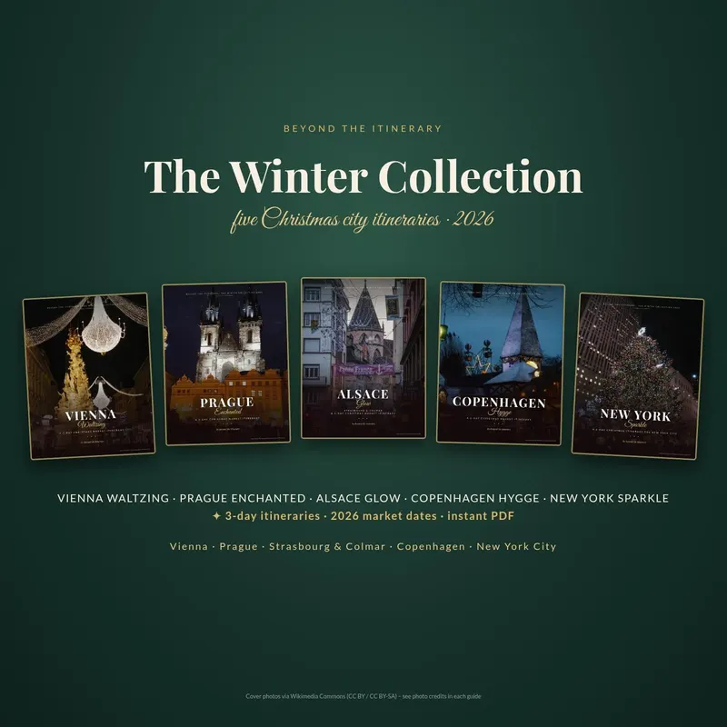 The Winter Collection: covers of five Christmas city itineraries for Vienna, Prague, Alsace, Copenhagen and New York